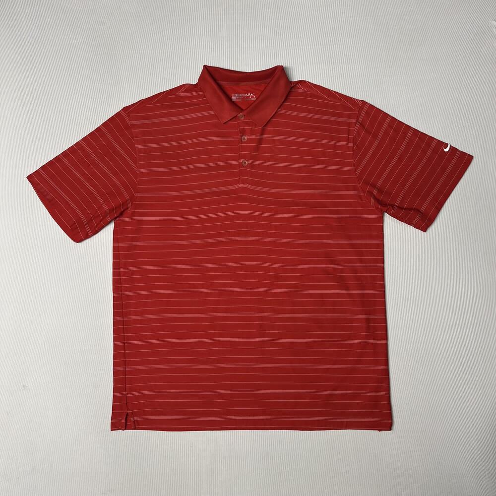 Nike Golf NikeFIT Dry Polo Shirt Mens L Red Striped Short Sleeve Top Golf